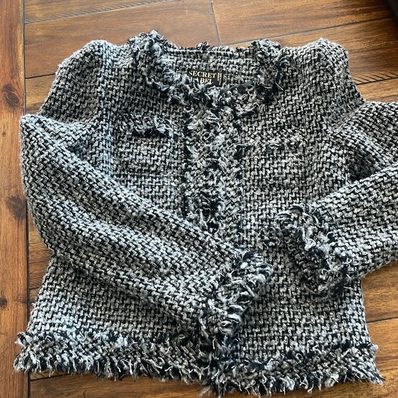 Secret Label tweet open front fringe black gray grey blazer jacket size small - Picture 11 of 15